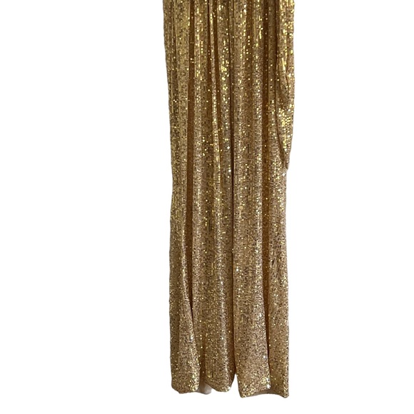 Ieena for Mac Duggal Sequin Halter Neck Sheath Gown gold size 12 - Picture 7 of 12